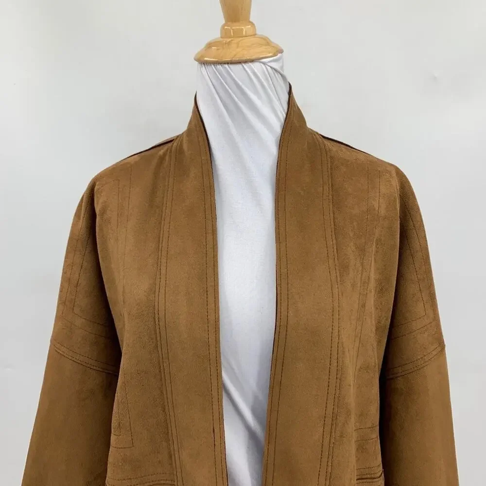 Anthropologie Jacket Womens M Medium Scarlett Micro Faux Suede Open Front Kimono
